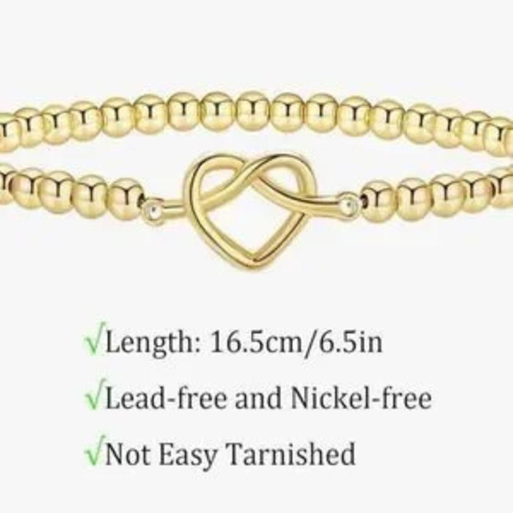 NEW?14K Gold Plated Gold Beaded Heart Bracelet